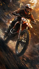 Off-road motorcycle rider moving through dirt and debris.