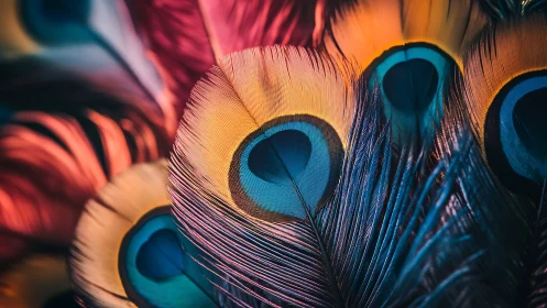 Radiant peacock feathers glow in rich jewel toned color layers