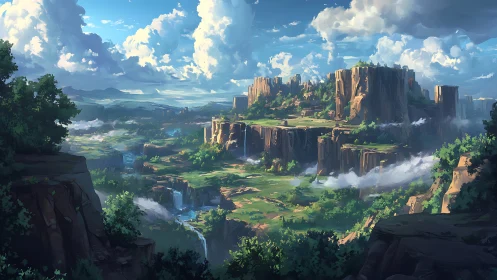 Layered plateau landscape with rivers and cliffs depicted.