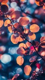 Bokeh-lit orange foliage forms luminous contrast against cool teal