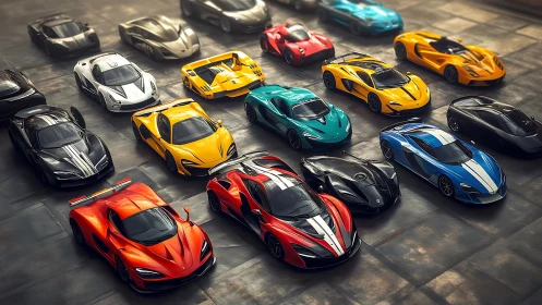 High-detail hypercar lineup rendered with realistic PBR shading