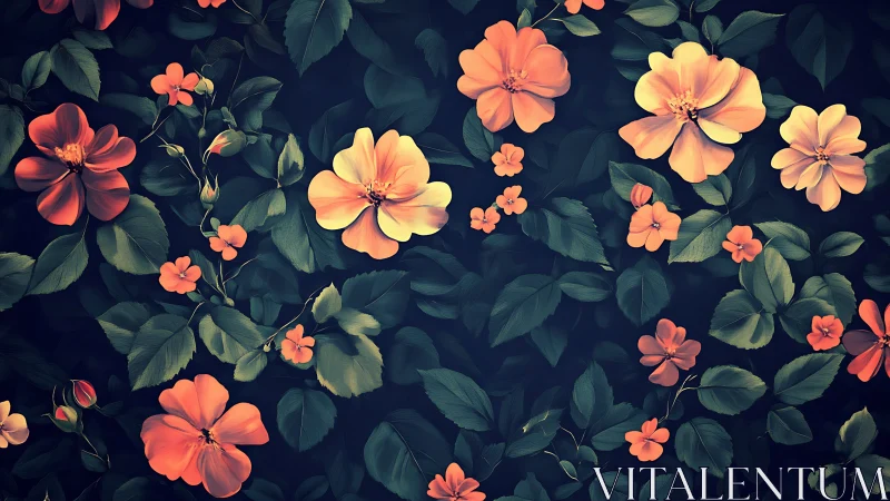 Dark Background Floral Composition With Warm Toned Blossoms