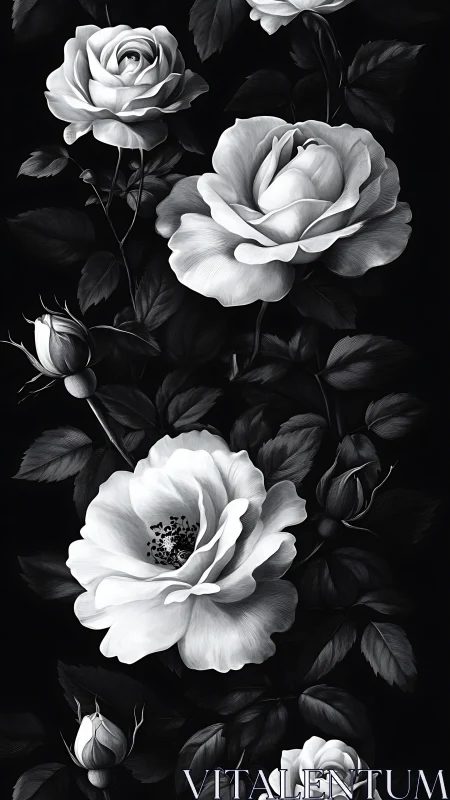 Monochrome Rose Study with Botanical Detail