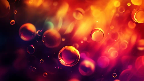 Luminous orange bubbles drifting through vivid abstract glow.