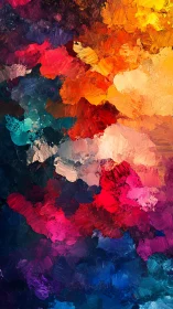 Multicolored abstract oil strokes form dense vertical field