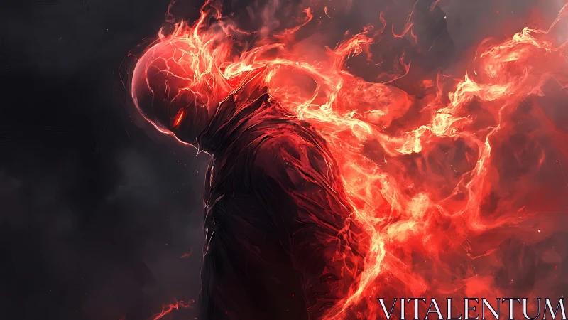 Flame-wreathed humanoid silhouette rendered in dynamic red plasma