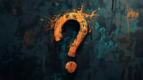 Orange question mark glows over dark textured abstract wall