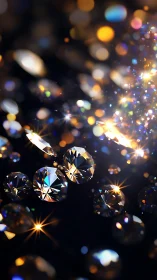 Floating cut diamonds reflect multicolored light bursts