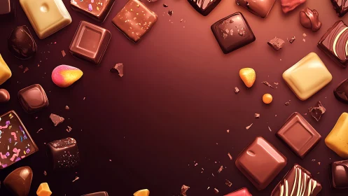 Abstract 3D composition with warm-toned chocolates and fractured elements.
