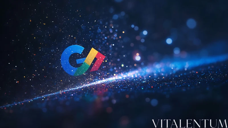 Chromatic data-stream logo suspended in particulate cosmos.