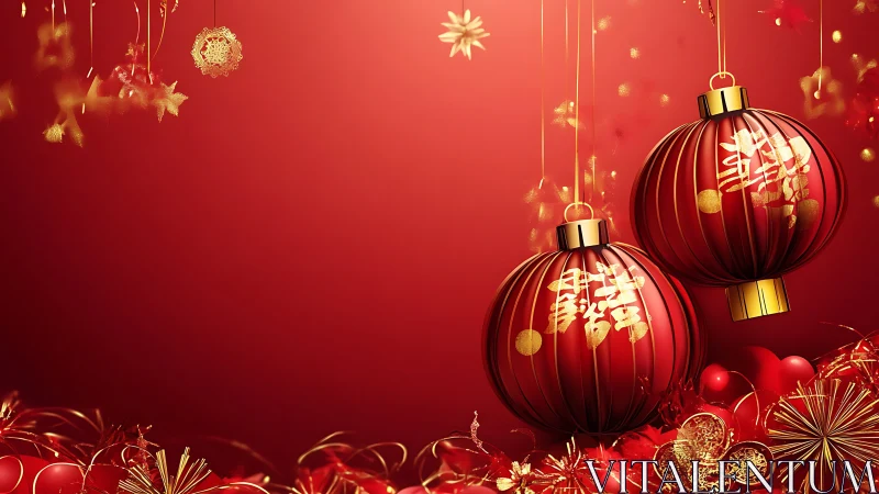 Red lanterns glow warmly in a festive Lunar New Year sky