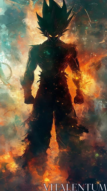 Fiery anime warrior emerges from swirling cosmic storm