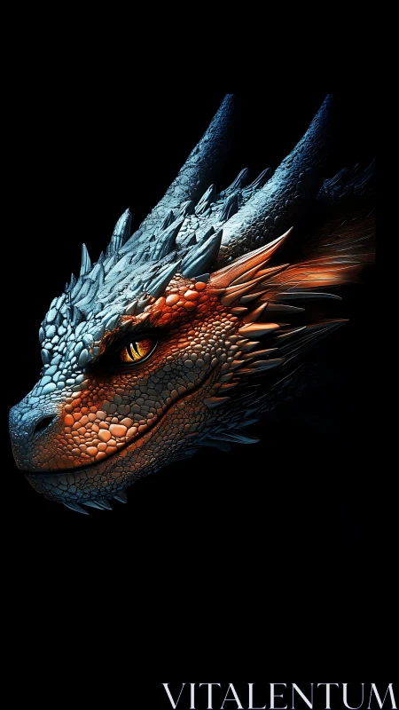 Dragon head rendered in high-contrast side profile lighting