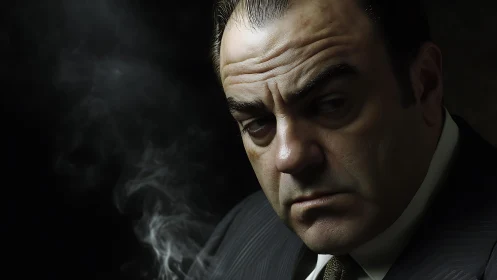 Low-key portrait of stern man with cinematic chiaroscuro lighting