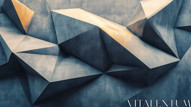 Angular concrete facets form interlocking low-poly relief wall plane