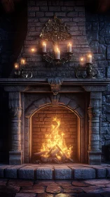Enchanting Fireplace With Glowing Hearth and Candlelit Mantel