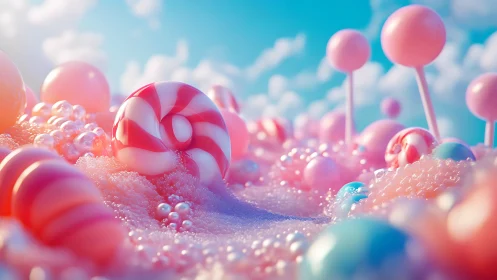 Candy landscape rendered with surreal luminosity and crystalline depth.