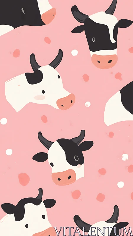 Cartoon cow head pattern on pink background surface.