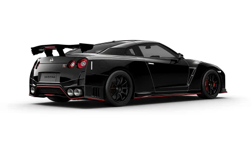 Midnight black GT-R poised like a stealth track predator.