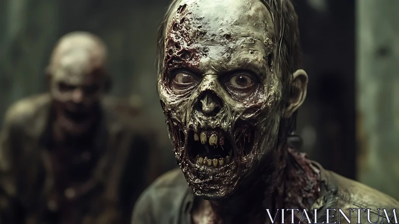 Ultra-detailed decaying zombie portrait with exposed skull
