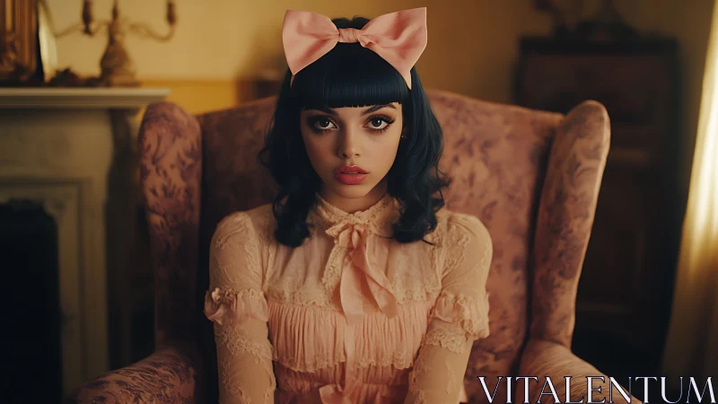 A Dreamy Portrait in Vintage Elegance and Pastel Pink.