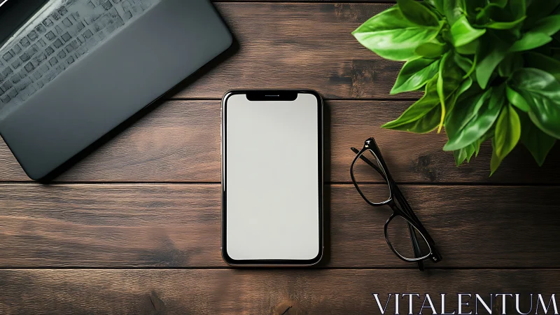 Blank phone quietly steals spotlight on tidy wood desk