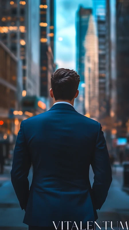 Professional Man Gazing at Illuminated Skyline.