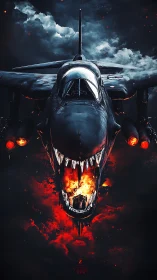 Predatory strike jet with infernal maw and combustion core.