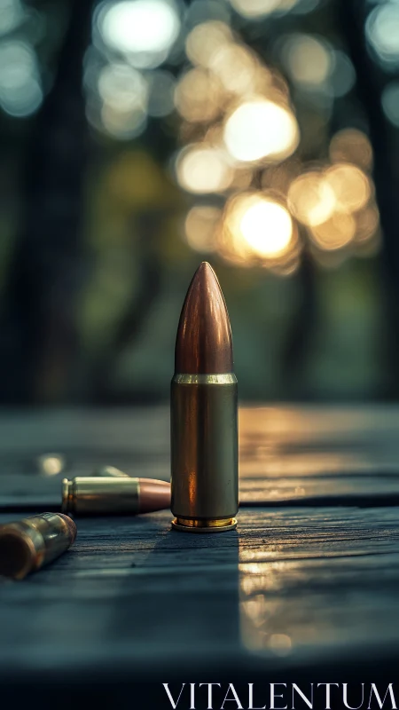 Center-fired rifle cartridge with shallow bokeh field study.
