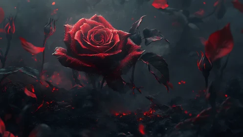 Midnight ember rose burning quietly through the fog.