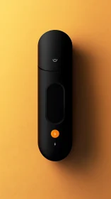 Sleek black device against golden gradient backdrop.