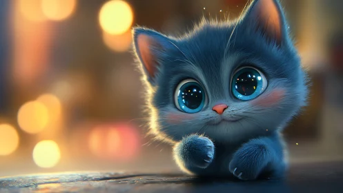 Luminous-Eyed Kitten: Dreams Glowing in Amber Twilight.