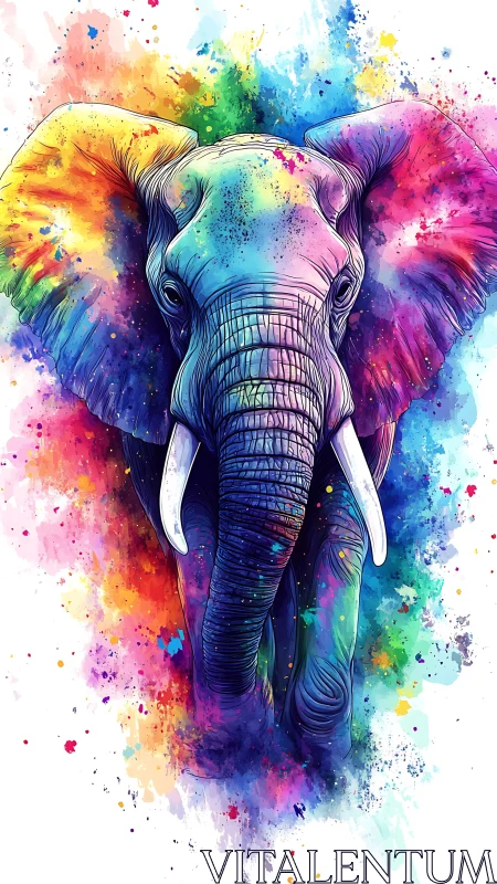 Vibrant elephant portrait explodes with bold watercolor energy