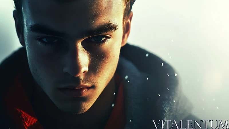 Brooding youth portrait under cold cinematic side light.