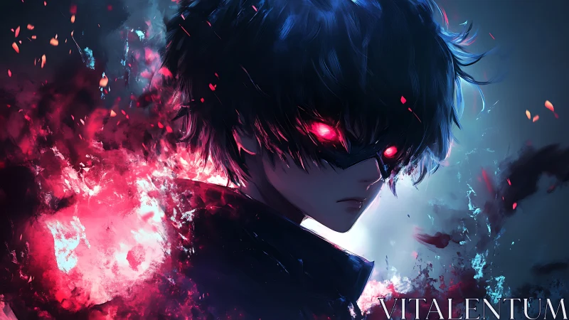 Dark anime figure radiates crimson energy and glowing red eyes