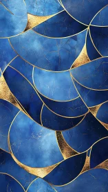 Deep blue marble arcs shimmer with bold golden accents