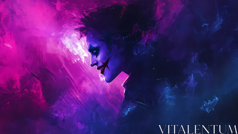 Neon grinning trickster drifting through electric twilight.