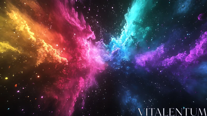 Multispectral nebula collision with volumetric light dispersion.