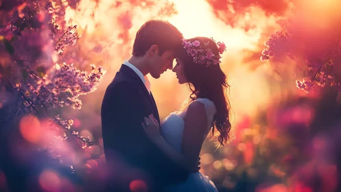 Golden Hour Embrace: A Couple's Tender Sunset Moment.