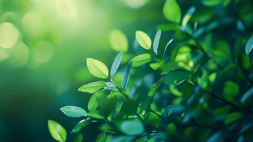 Sunlit Green Leaves in Soft Focus Nature Photography Style.