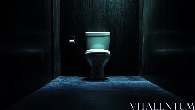 Minimalist toilet in dramatic low-key cinematic lighting.
