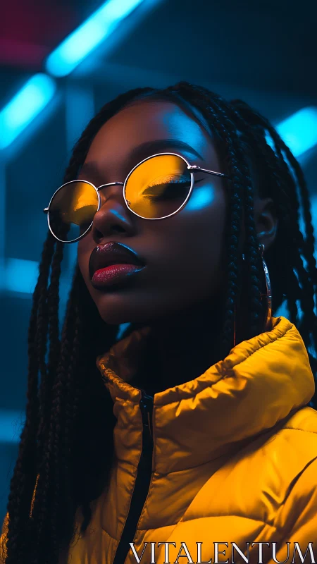 Neon reflections crown a cool-gazed night wanderer