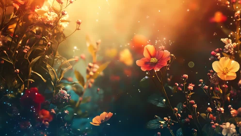 Luminous Bloom Garden: A Sunset Reverie of Wildflower Magic.
