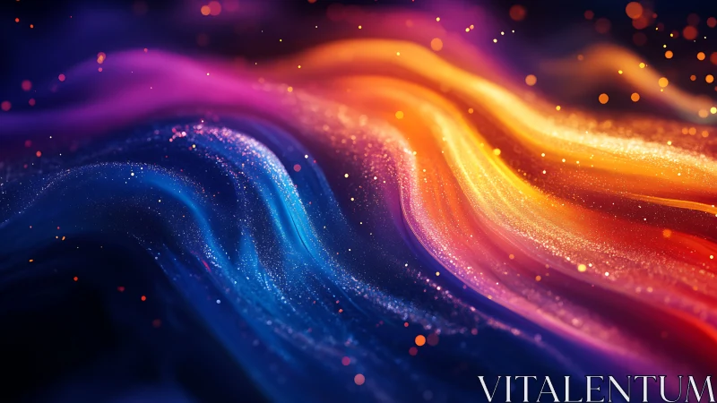 Digital painting of luminous chromatic waves in motion.