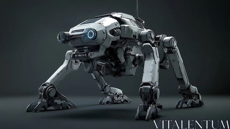 Quadruped recon combat drone with worn white composite armor