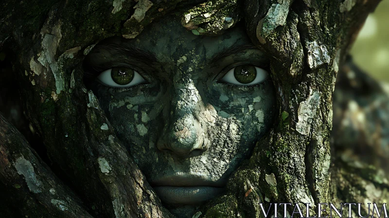 Gentle forest spirit watching quietly from living bark.