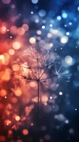 Dandelion sparks drift through twilight bokeh of fire and ice.