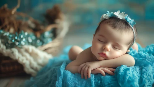 Peaceful Baby Sleeps Surrounded by Tranquil Blue