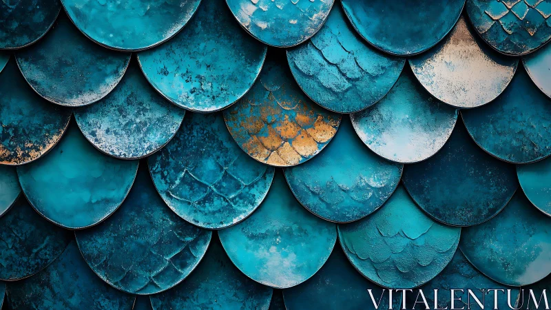 Abstract blue fish scales pattern with metallic texture effect.