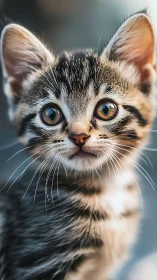 Tabby Kitten with Striking Amber Eyes Close-Up.